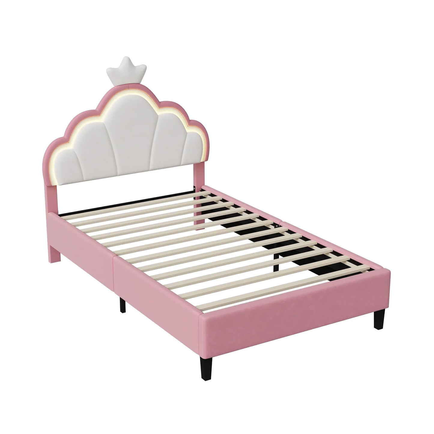 Crown Design Velvet Padded Bed