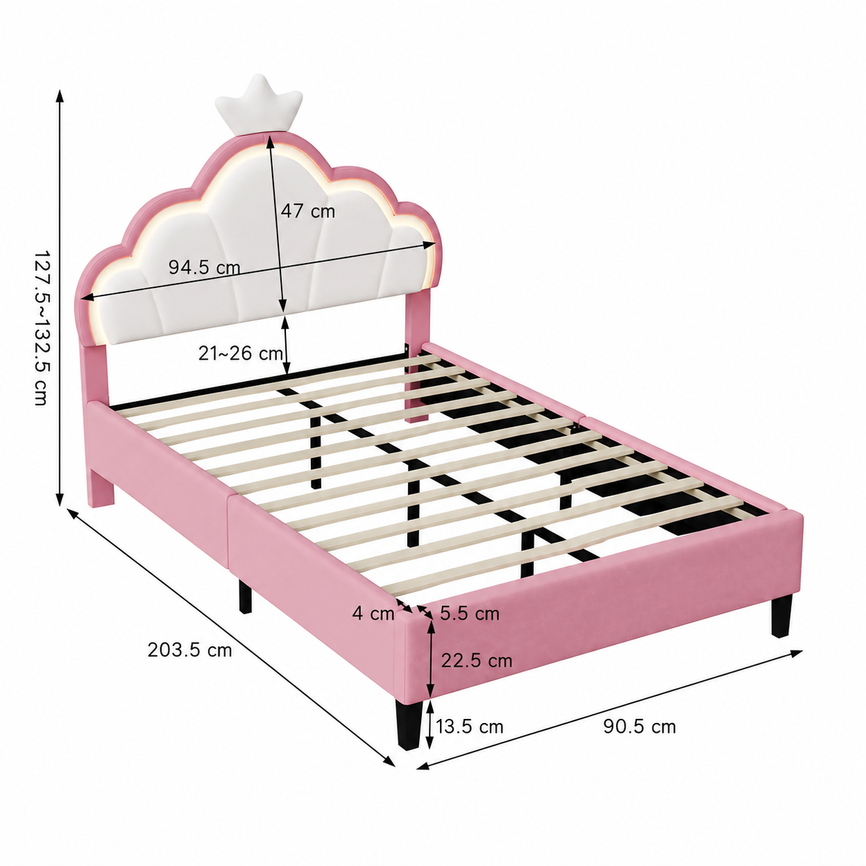 Crown Design Velvet Padded Bed