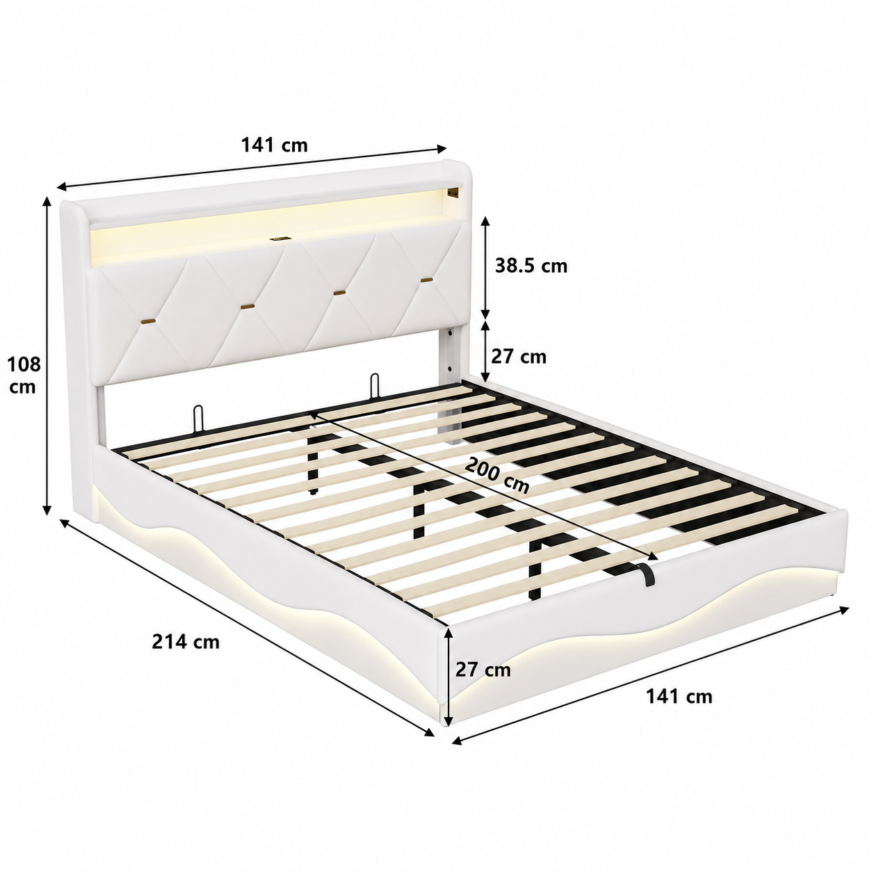 Smart Ottoman Storage Bed with LED