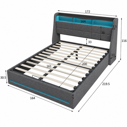 Ottoman Storage Bed with LED & USB Charging