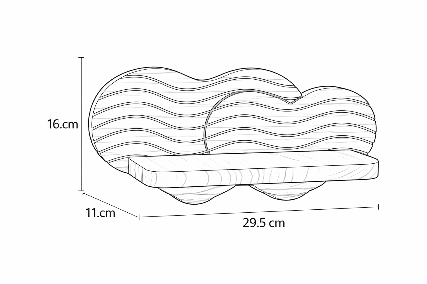Wavy-Pattern Wood Heart Wall Shelf