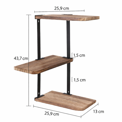 Rustic 3-Tier Wood & Metal Corner Wall Shelf