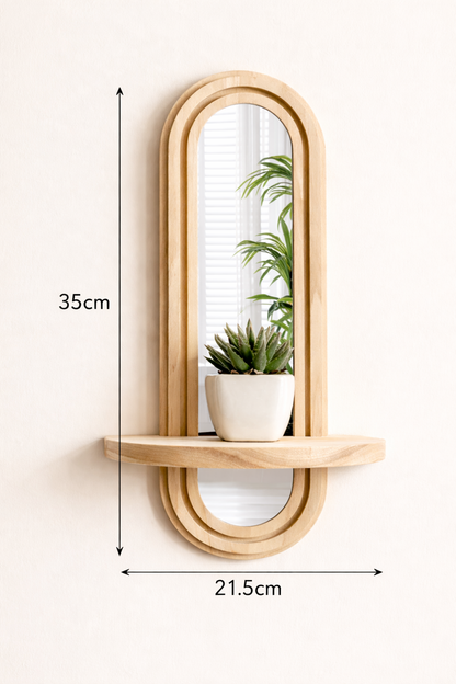 Bohemian Natural Wood Wall Shelf with Mirror