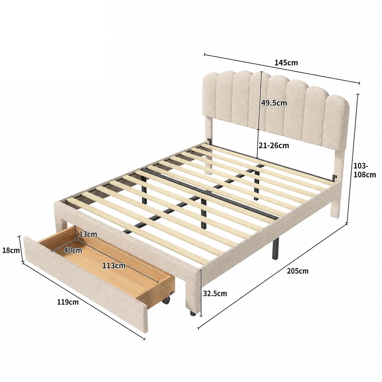 Velvet Bed with Storage & USB Ports