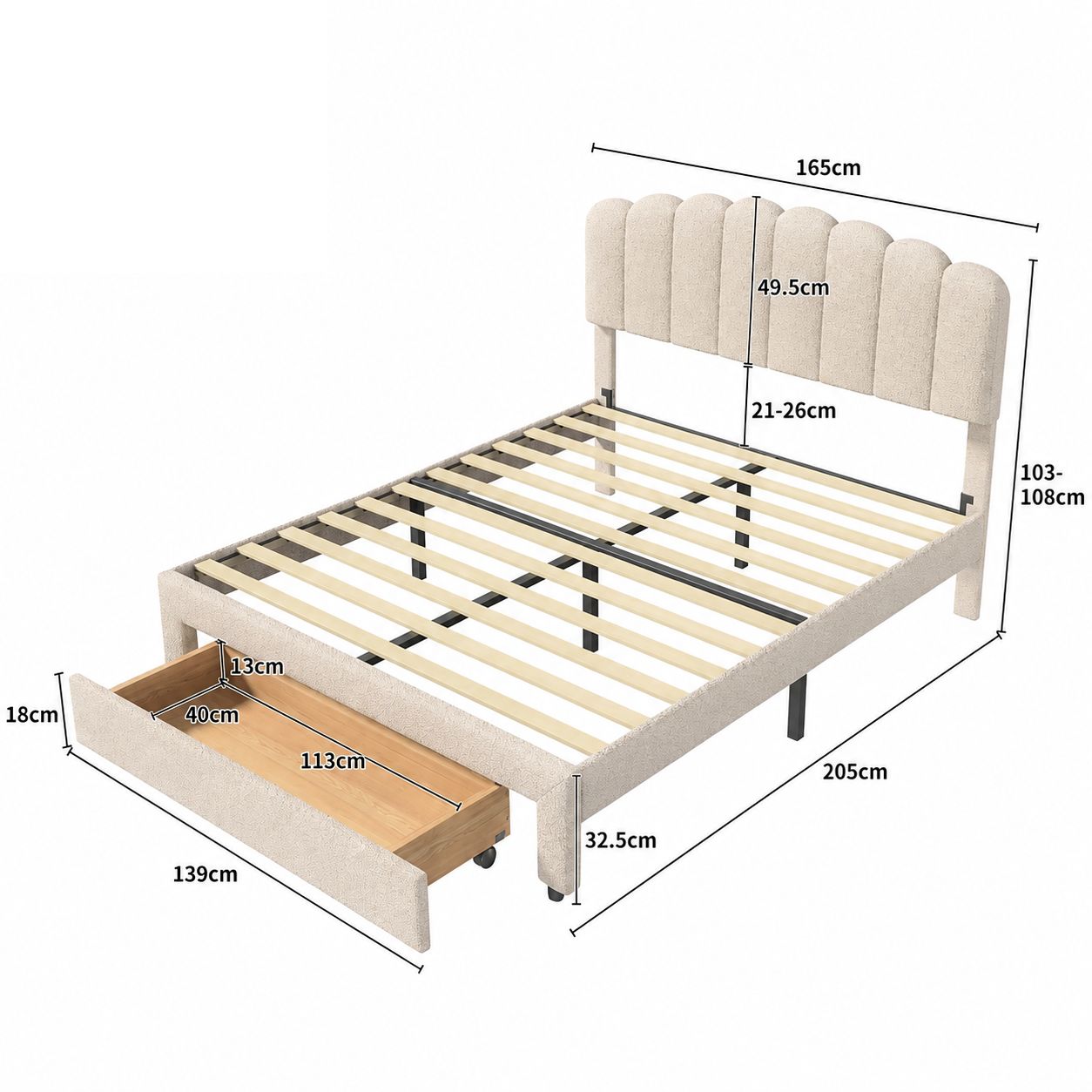 Velvet Bed with Storage & USB Ports