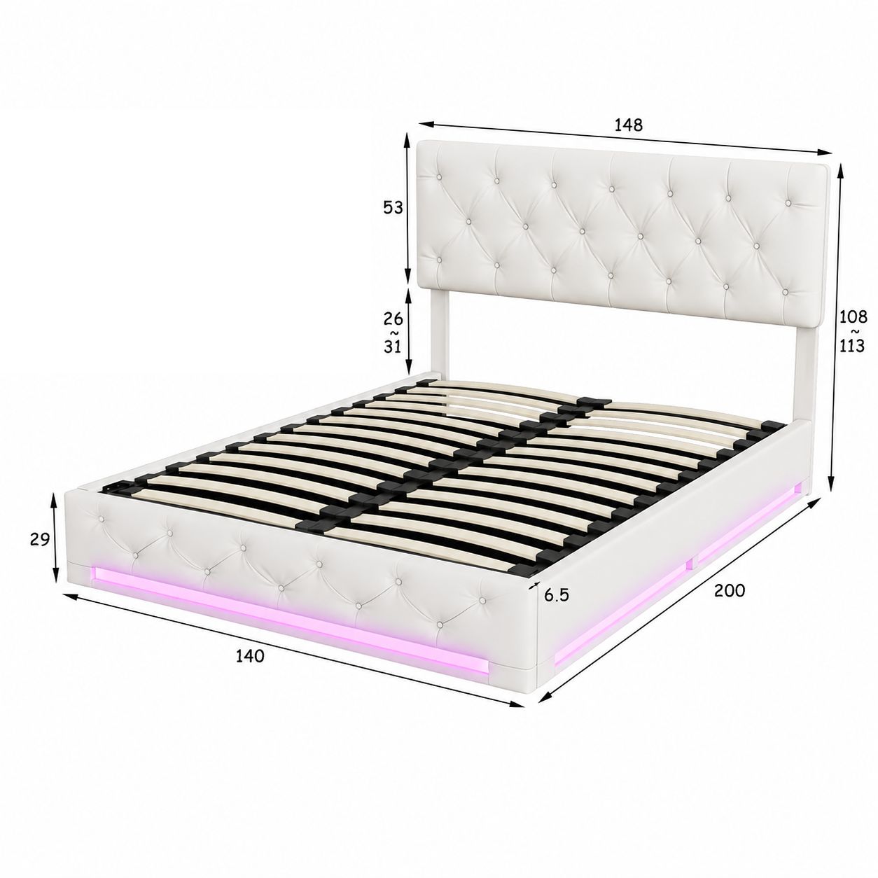 Ottoman Storage Bed with 3-Side LED