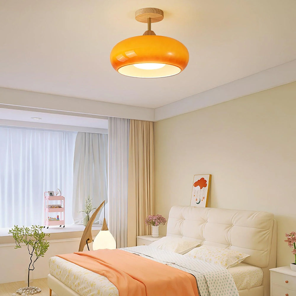 Vintage Bauhaus Wood and Glass Ceiling Light