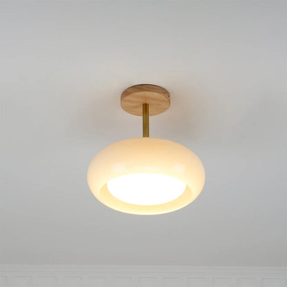 Vintage Bauhaus Wood and Glass Ceiling Light