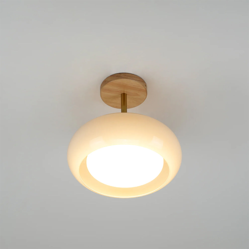 Vintage Bauhaus Wood and Glass Ceiling Light