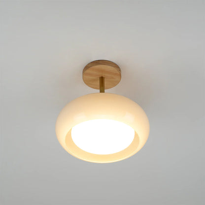 Vintage Bauhaus Wood and Glass Ceiling Light