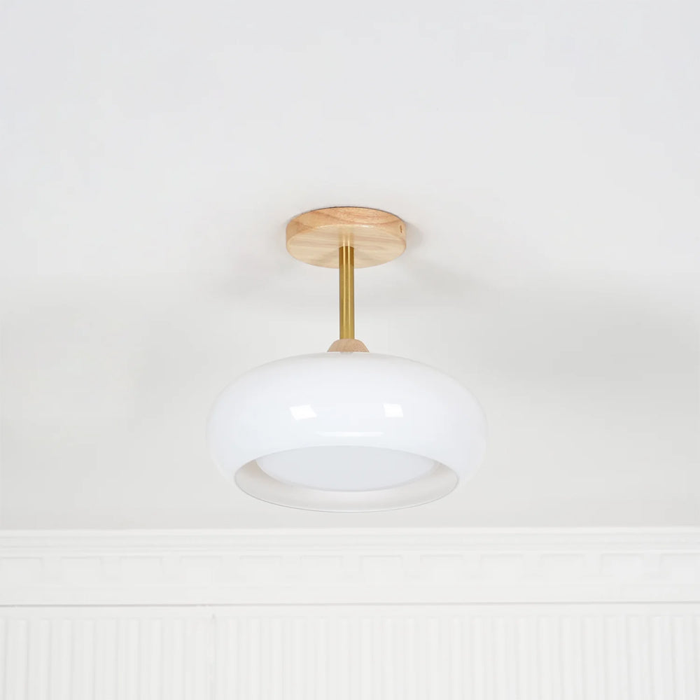 Vintage Bauhaus Wood and Glass Ceiling Light