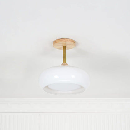 Vintage Bauhaus Wood and Glass Ceiling Light