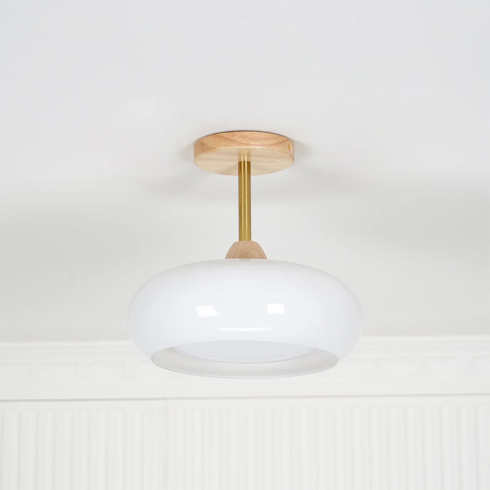 Vintage Bauhaus Wood and Glass Ceiling Light
