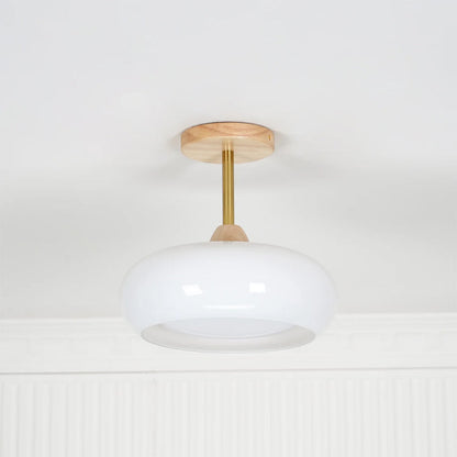 Vintage Bauhaus Wood and Glass Ceiling Light