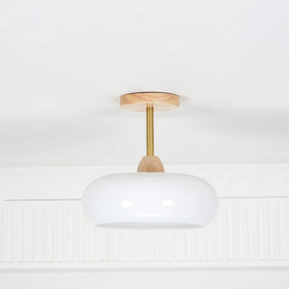 Vintage Bauhaus Wood and Glass Ceiling Light