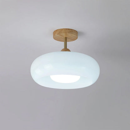 Vintage Bauhaus Wood and Glass Ceiling Light