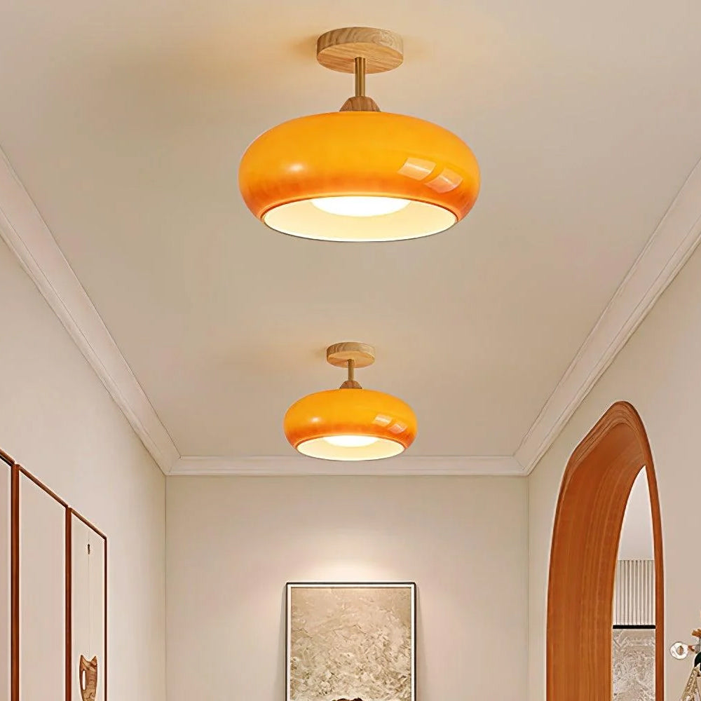 Vintage Bauhaus Wood and Glass Ceiling Light