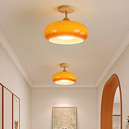 Vintage Bauhaus Wood and Glass Ceiling Light