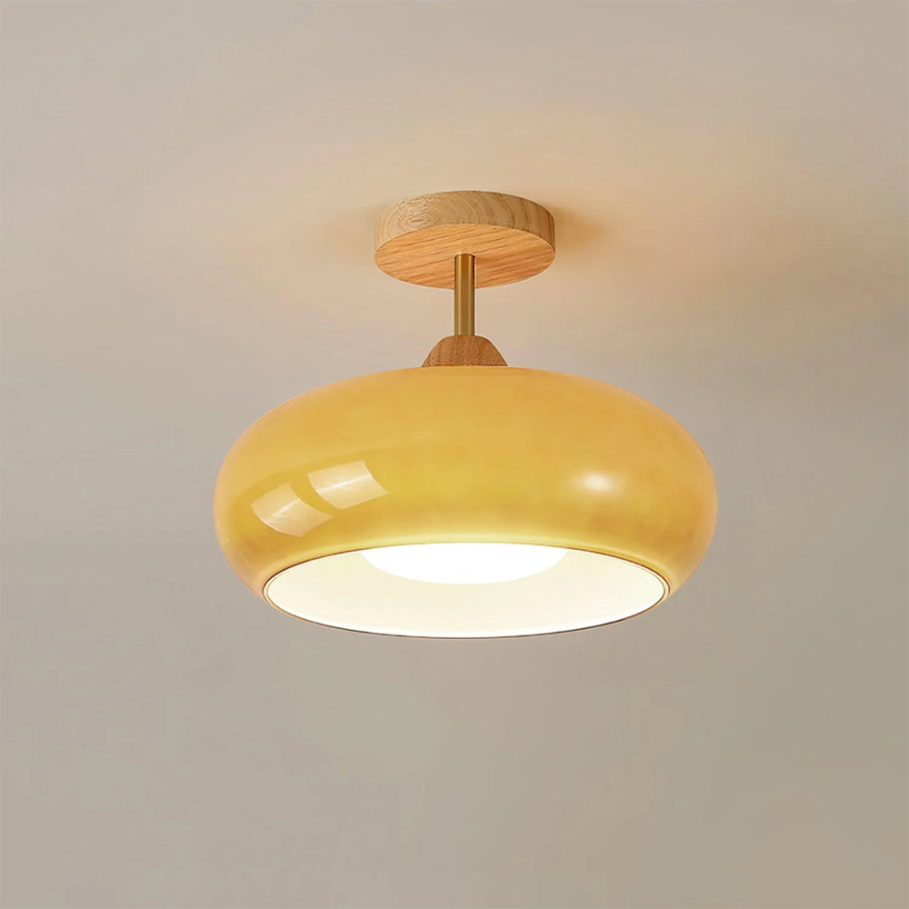 Vintage Bauhaus Wood and Glass Ceiling Light