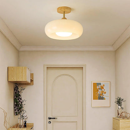Vintage Bauhaus Wood and Glass Ceiling Light