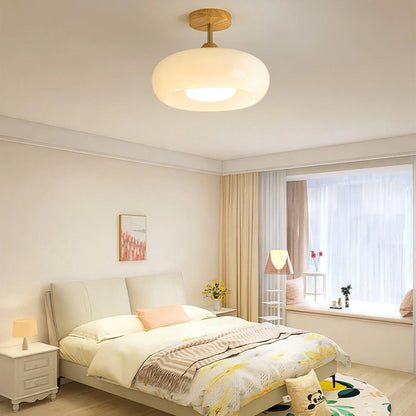 Vintage Bauhaus Wood and Glass Ceiling Light