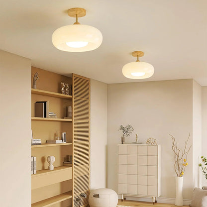 Vintage Bauhaus Wood and Glass Ceiling Light