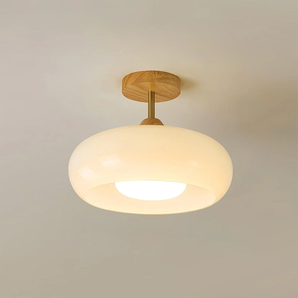 Vintage Bauhaus Wood and Glass Ceiling Light