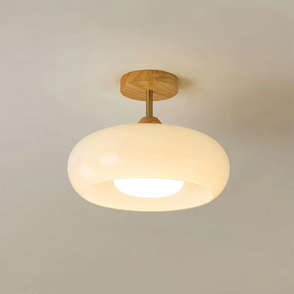 Vintage Bauhaus Wood and Glass Ceiling Light