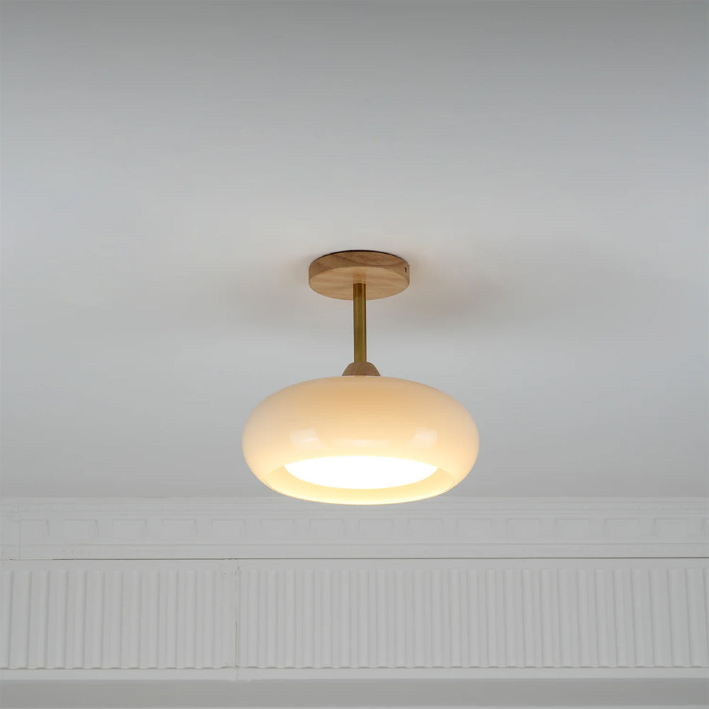 Vintage Bauhaus Wood and Glass Ceiling Light