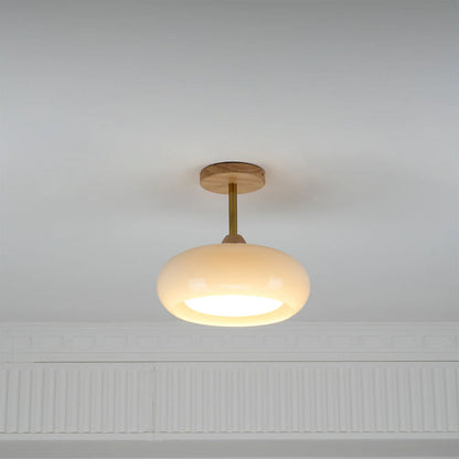 Vintage Bauhaus Wood and Glass Ceiling Light