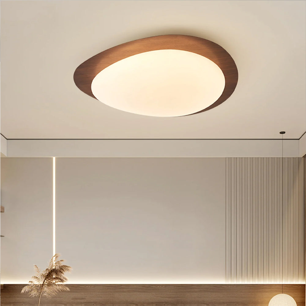 Modern Pebble Ceiling Light, Walnut Finish