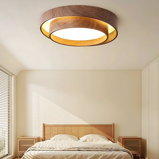 Modern Round Ceiling Light, Walnut Finish