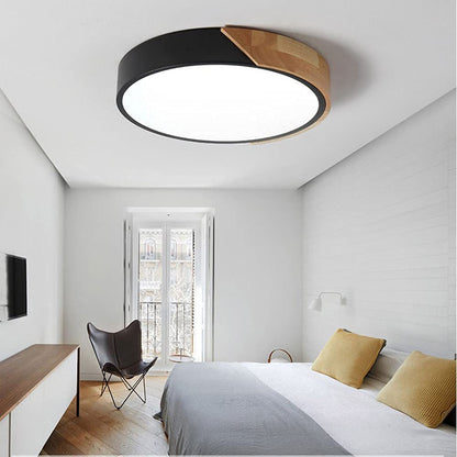 Adjustable Round Wood Macaron-Style Ceiling Light