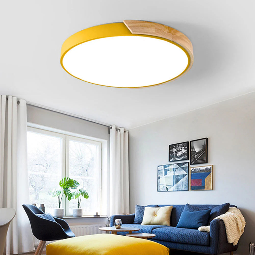 Adjustable Round Wood Macaron-Style Ceiling Light