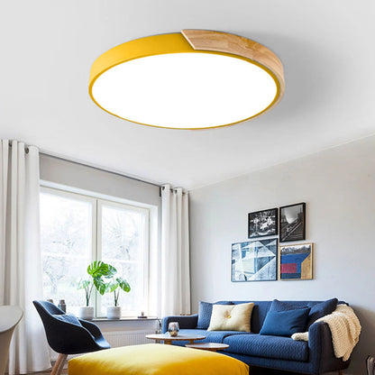 Adjustable Round Wood Macaron-Style Ceiling Light