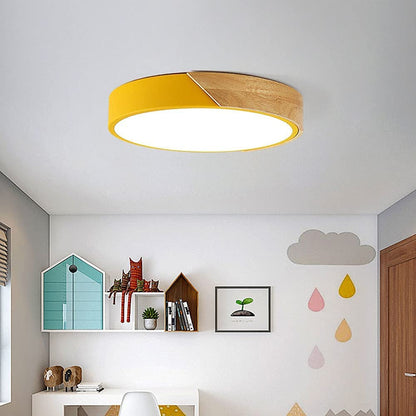 Adjustable Round Wood Macaron-Style Ceiling Light