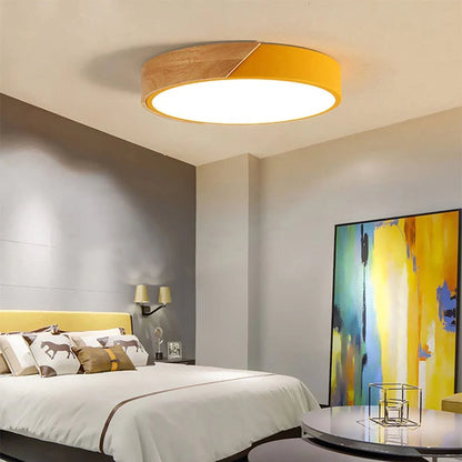 Adjustable Round Wood Macaron-Style Ceiling Light