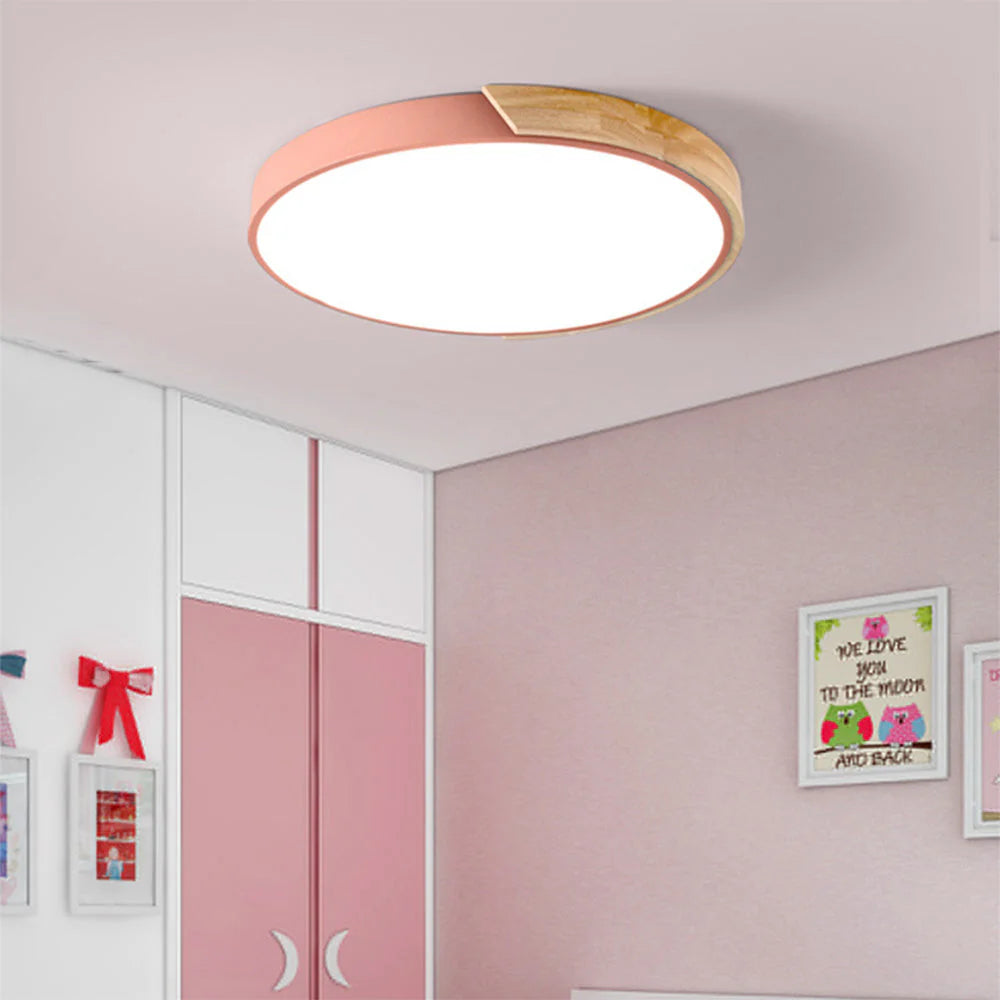 Adjustable Round Wood Macaron-Style Ceiling Light