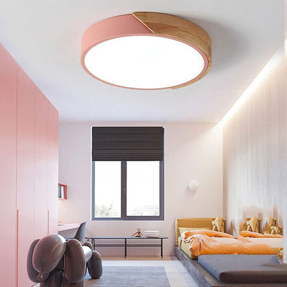 Adjustable Round Wood Macaron-Style Ceiling Light
