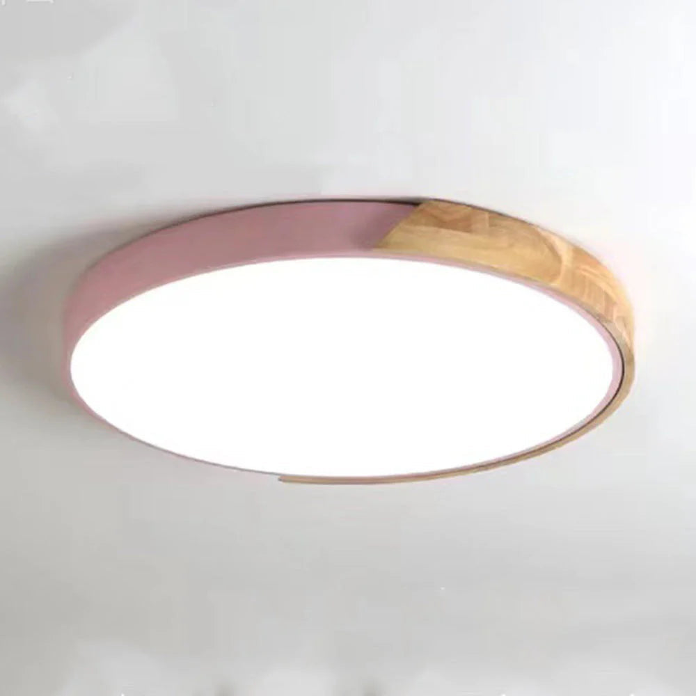 Adjustable Round Wood Macaron-Style Ceiling Light
