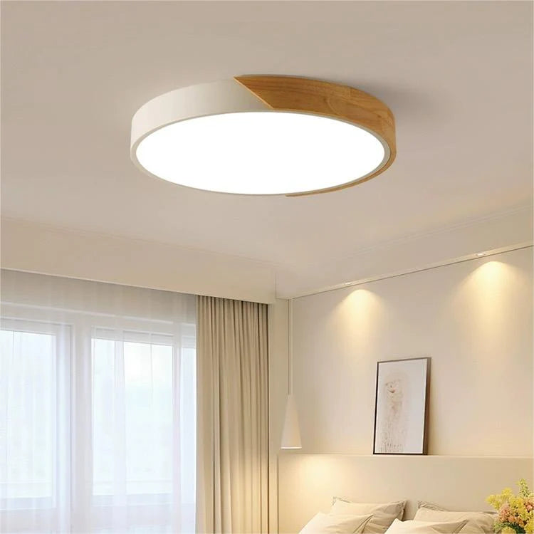 Adjustable Round Wood Macaron-Style Ceiling Light