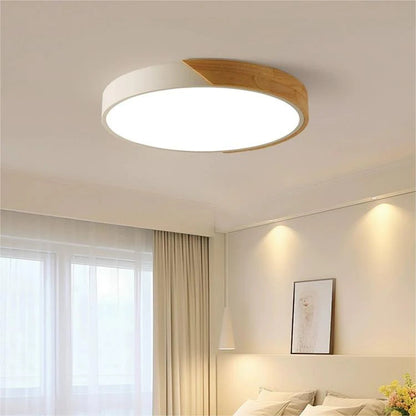 Adjustable Round Wood Macaron-Style Ceiling Light