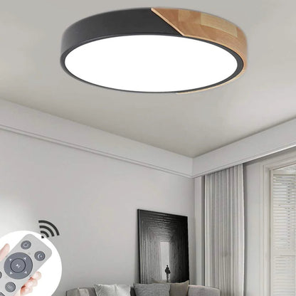 Adjustable Round Wood Macaron-Style Ceiling Light