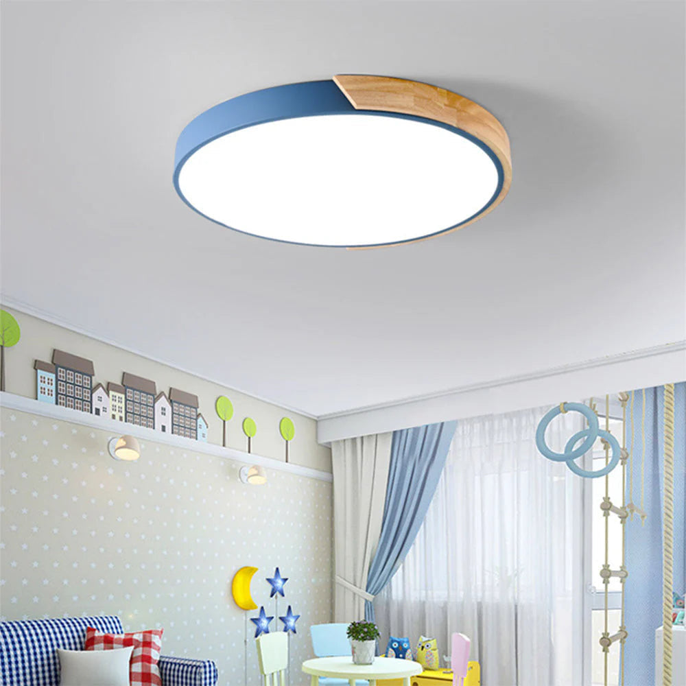 Adjustable Round Wood Macaron-Style Ceiling Light
