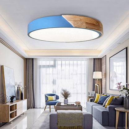 Adjustable Round Wood Macaron-Style Ceiling Light