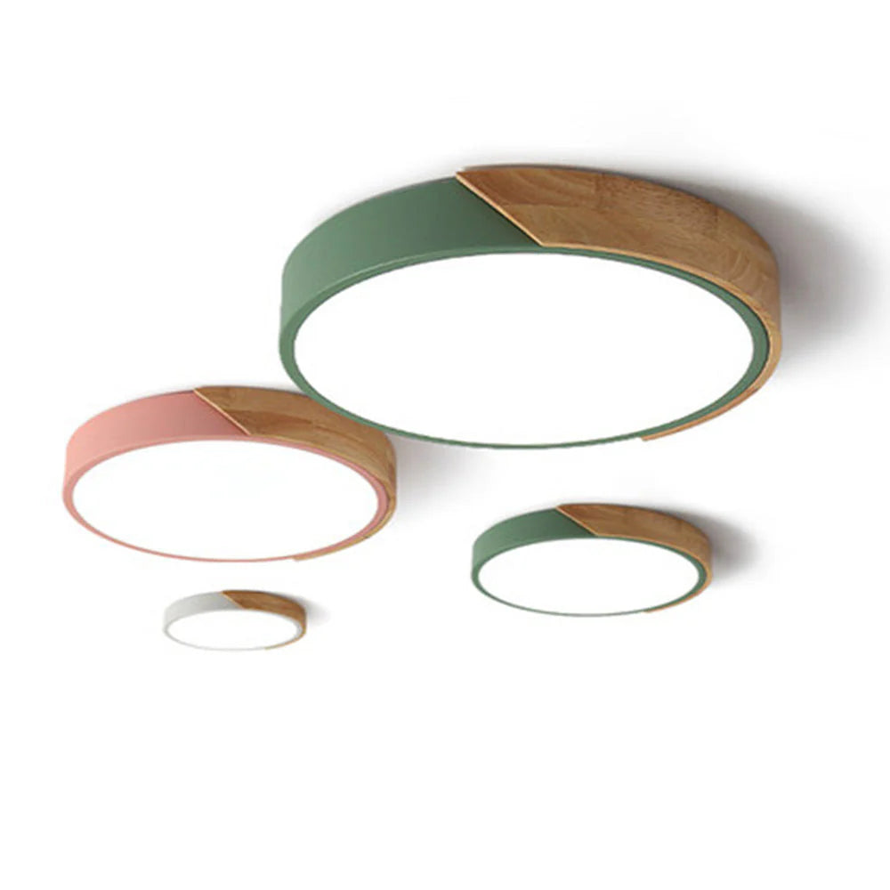 Adjustable Round Wood Macaron-Style Ceiling Light