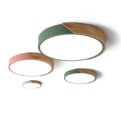 Adjustable Round Wood Macaron-Style Ceiling Light
