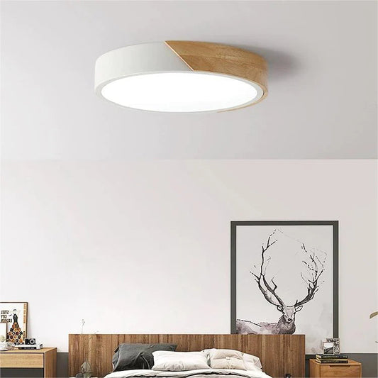 Adjustable Round Wood Macaron-Style Ceiling Light