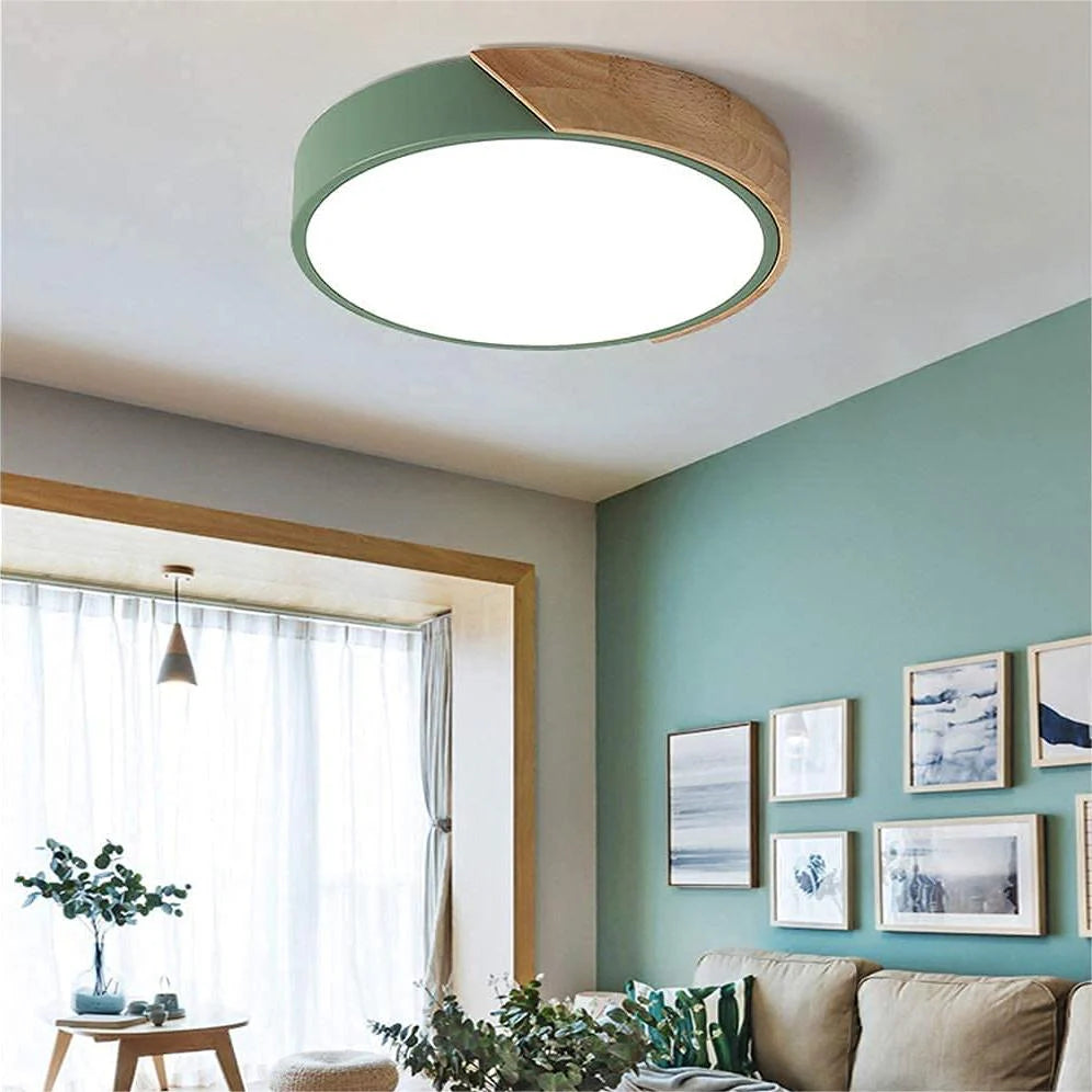 Adjustable Round Wood Macaron-Style Ceiling Light