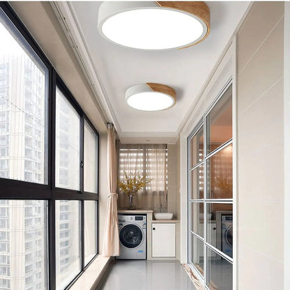 Adjustable Round Wood Macaron-Style Ceiling Light